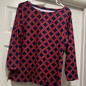 Vineyard Vines Navy and Red Geometric Long Sleeve Top